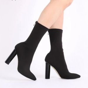 Bella Maria Black Sora Faux Suede Sock Boot Heels